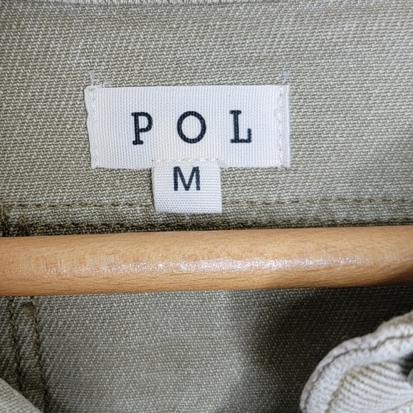 POL | Distressed Shirt Jacket Shacket in Faded Olive Size Medium - Picture 3 of 7